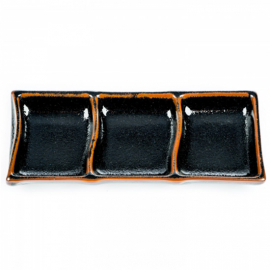 Yuzu Tenmoku Sauce Dish With 3 Division 21x9x2.7cm