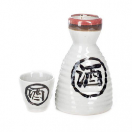 Sake Pot and Cup (Kanji)
